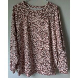 Lou & Grey Women's Leopard Print‎ Terry Pullover Size M Oversized Orange/Brown